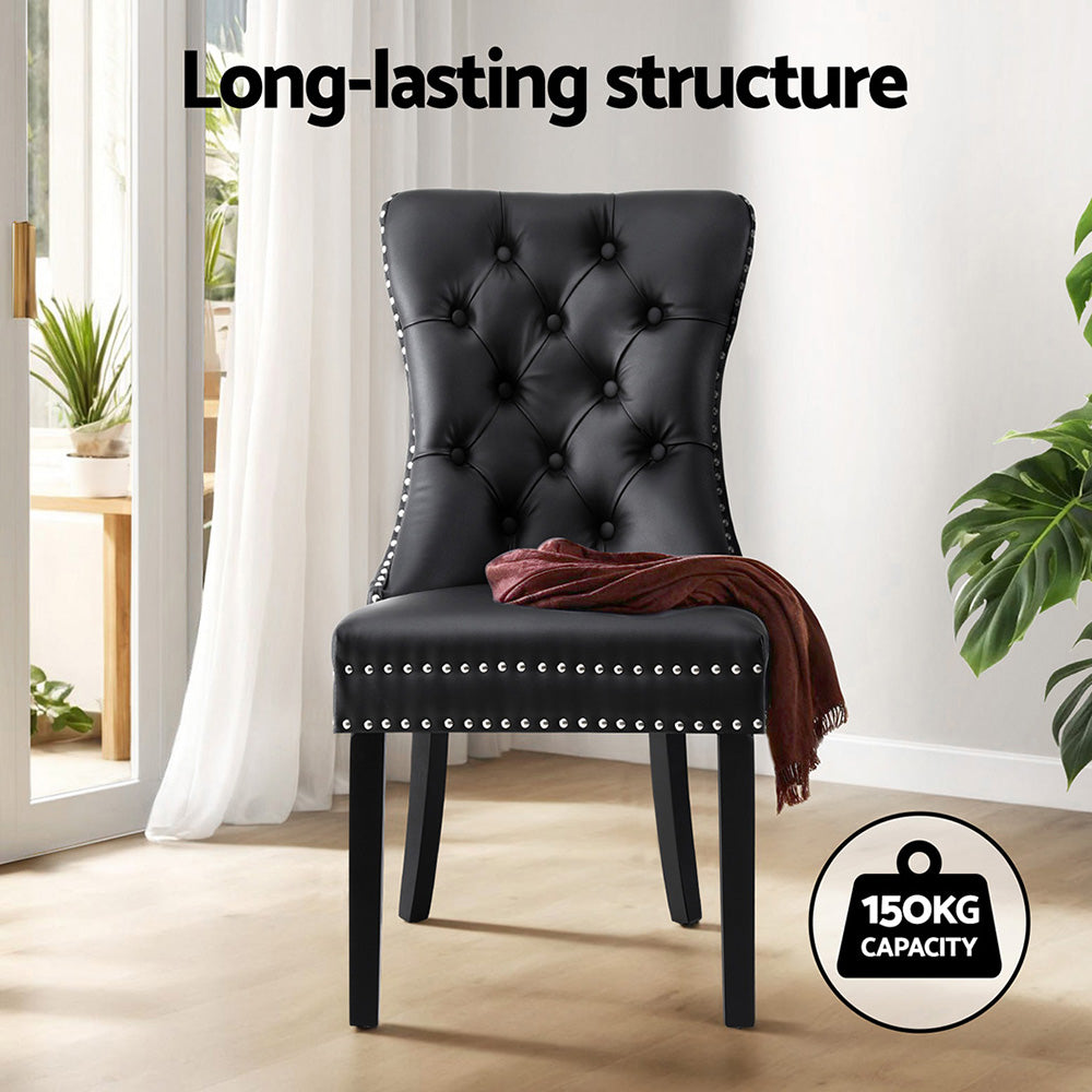 1 Set of 2 Artiss Dining Chairs Black Leather Bedworld