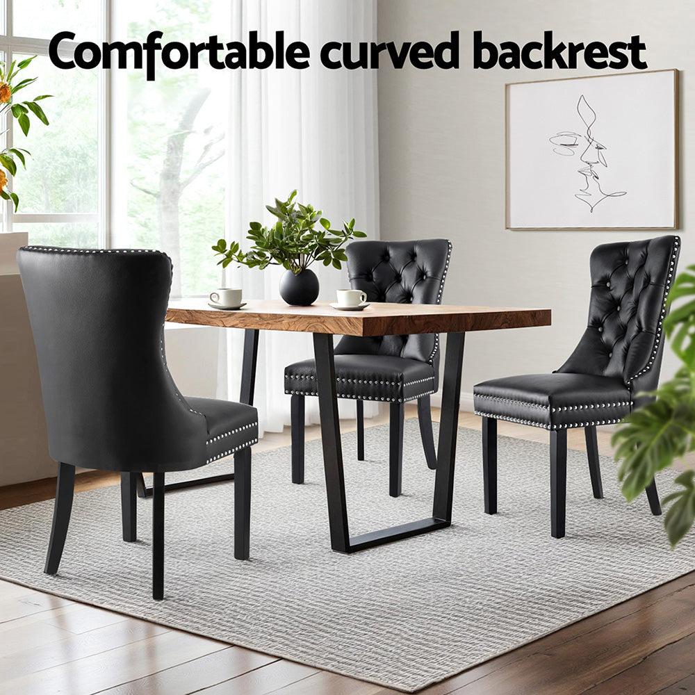 1 Set of 2 Artiss Dining Chairs Black Leather Bedworld