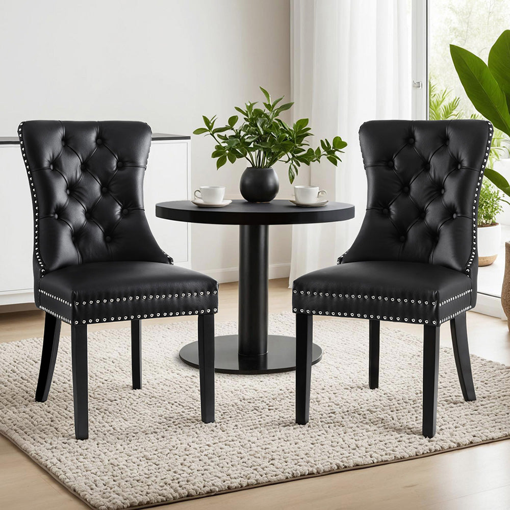 1 Set of 2 Artiss Dining Chairs Black Leather Bedworld