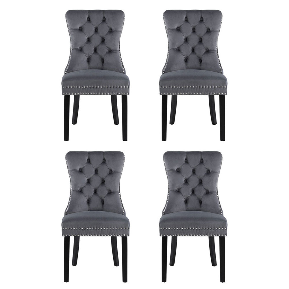 1 Set of 4 Artiss Dining Chairs Grey Velvet