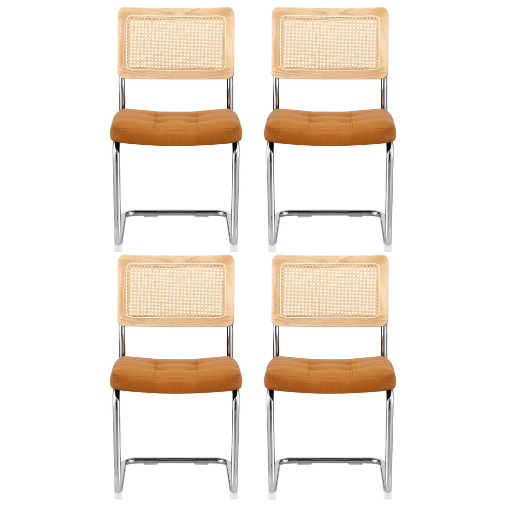 Artiss Dining Chairs Set of 4 PU Leather Rattan Cantilever Brown