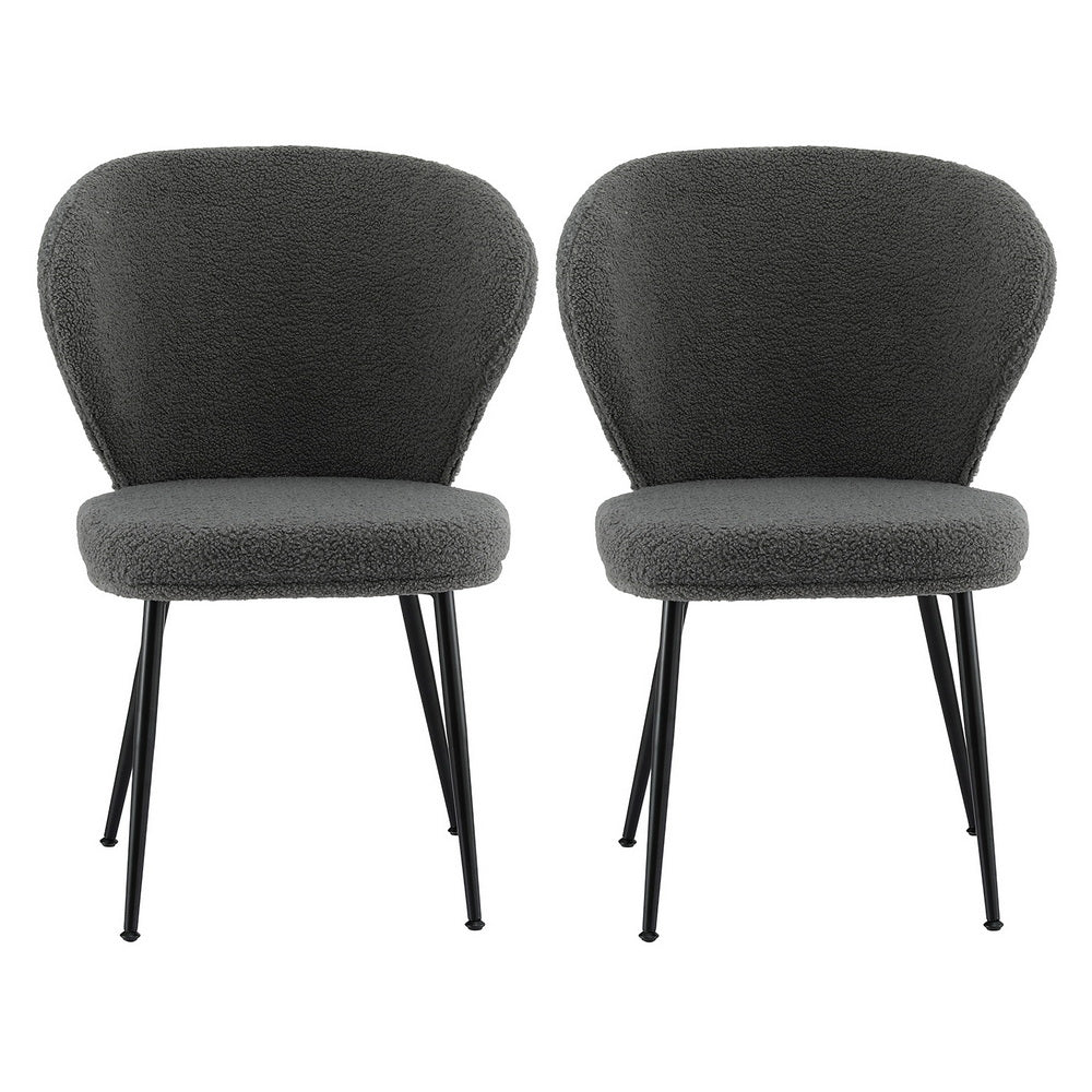 Artiss 2x Dining Chairs Sherpa Boucle Wing Back Grey