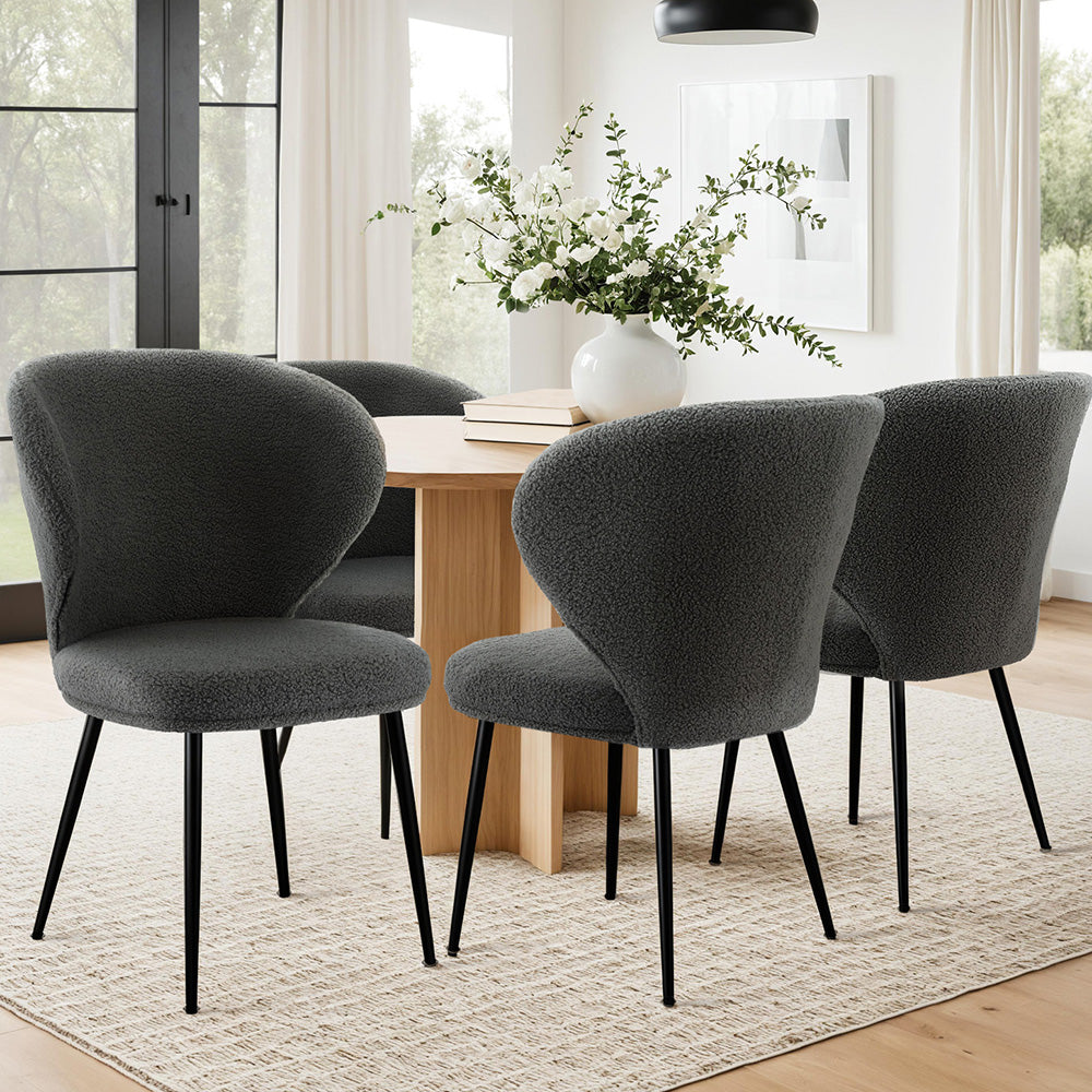 Artiss 4x Dining Chairs Sherpa Boucle Wing Back Grey