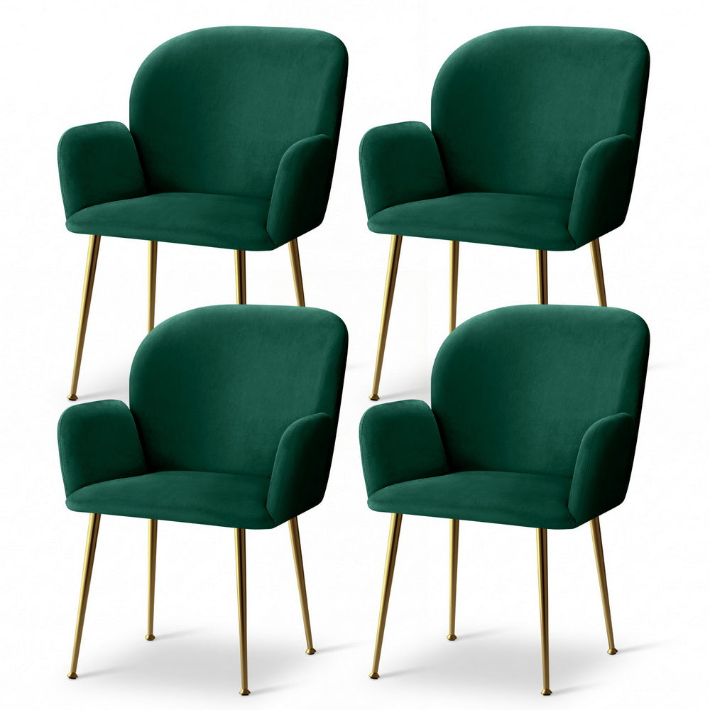 Artiss Dining Chairs Set of 4 Velvet Armchair Green Bedworld