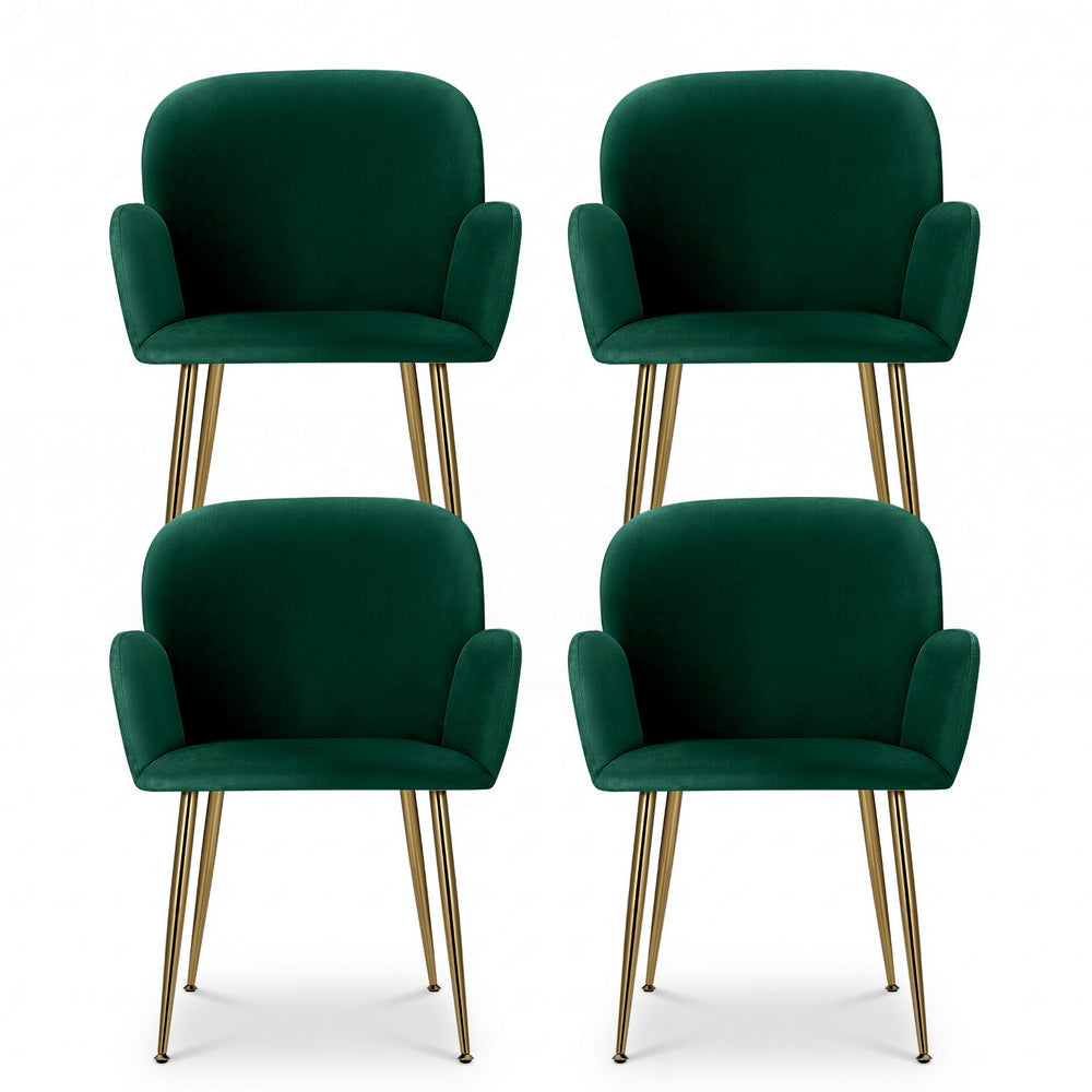 Artiss Dining Chairs Set of 4 Velvet Armchair Green Bedworld