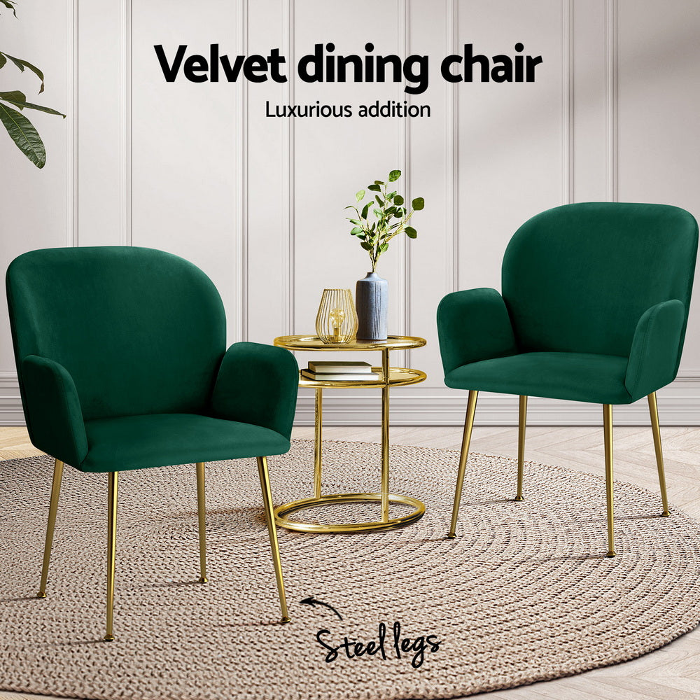 Artiss Dining Chairs Set of 4 Velvet Armchair Green Bedworld