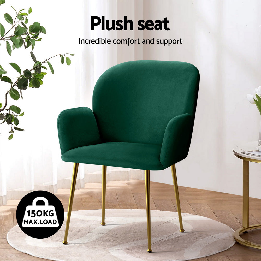 Artiss Dining Chairs Set of 4 Velvet Armchair Green Bedworld