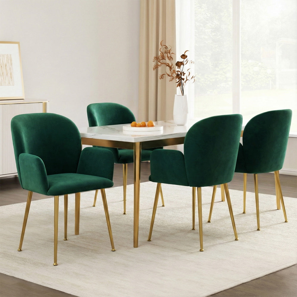 Artiss Dining Chairs Set of 4 Velvet Armchair Green Bedworld