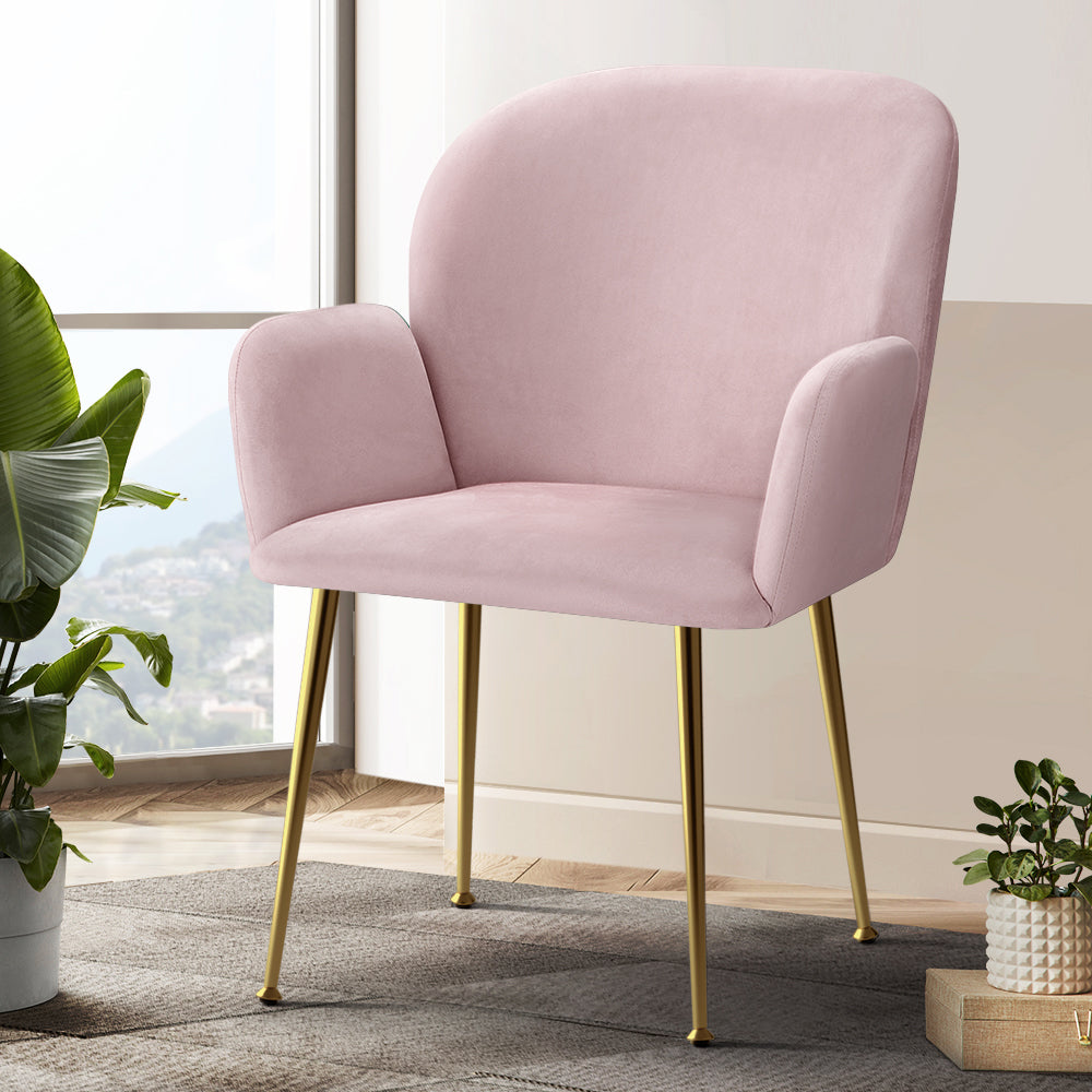 Artiss Dining Chairs Set of 2 Velvet Armchair Pink Bedworld