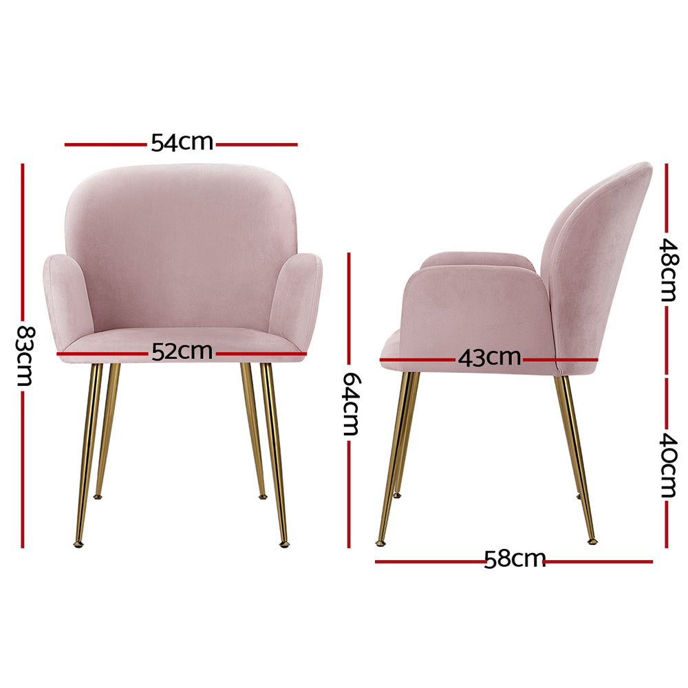 Artiss Dining Chairs Set of 2 Velvet Armchair Pink Bedworld