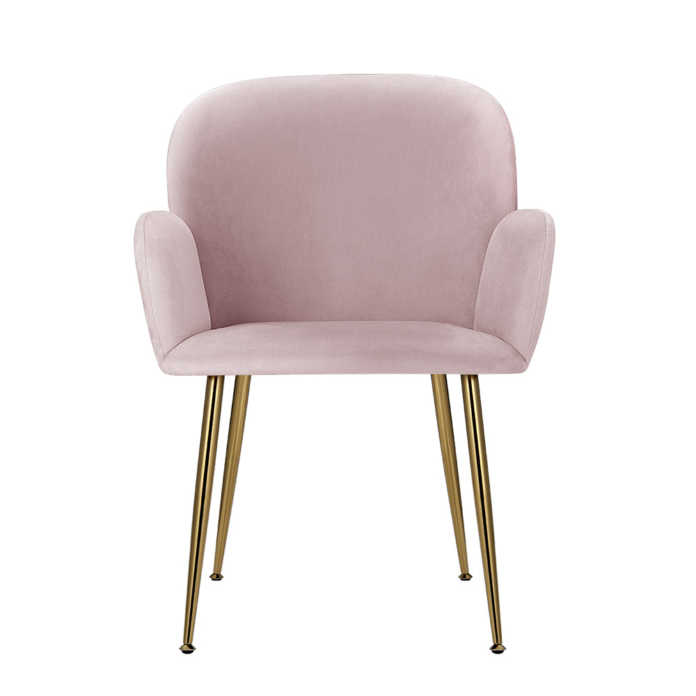 Artiss Dining Chairs Set of 2 Velvet Armchair Pink Bedworld