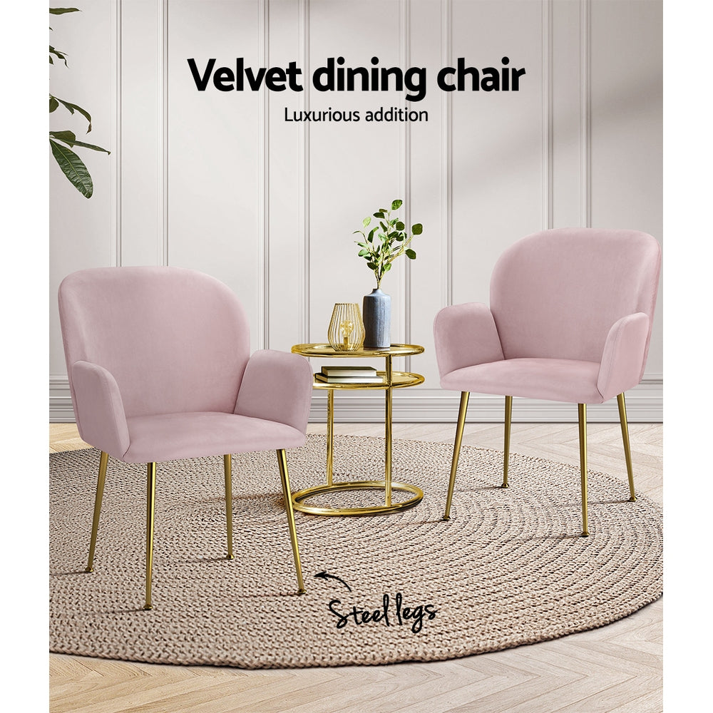 Artiss Dining Chairs Set of 2 Velvet Armchair Pink Bedworld