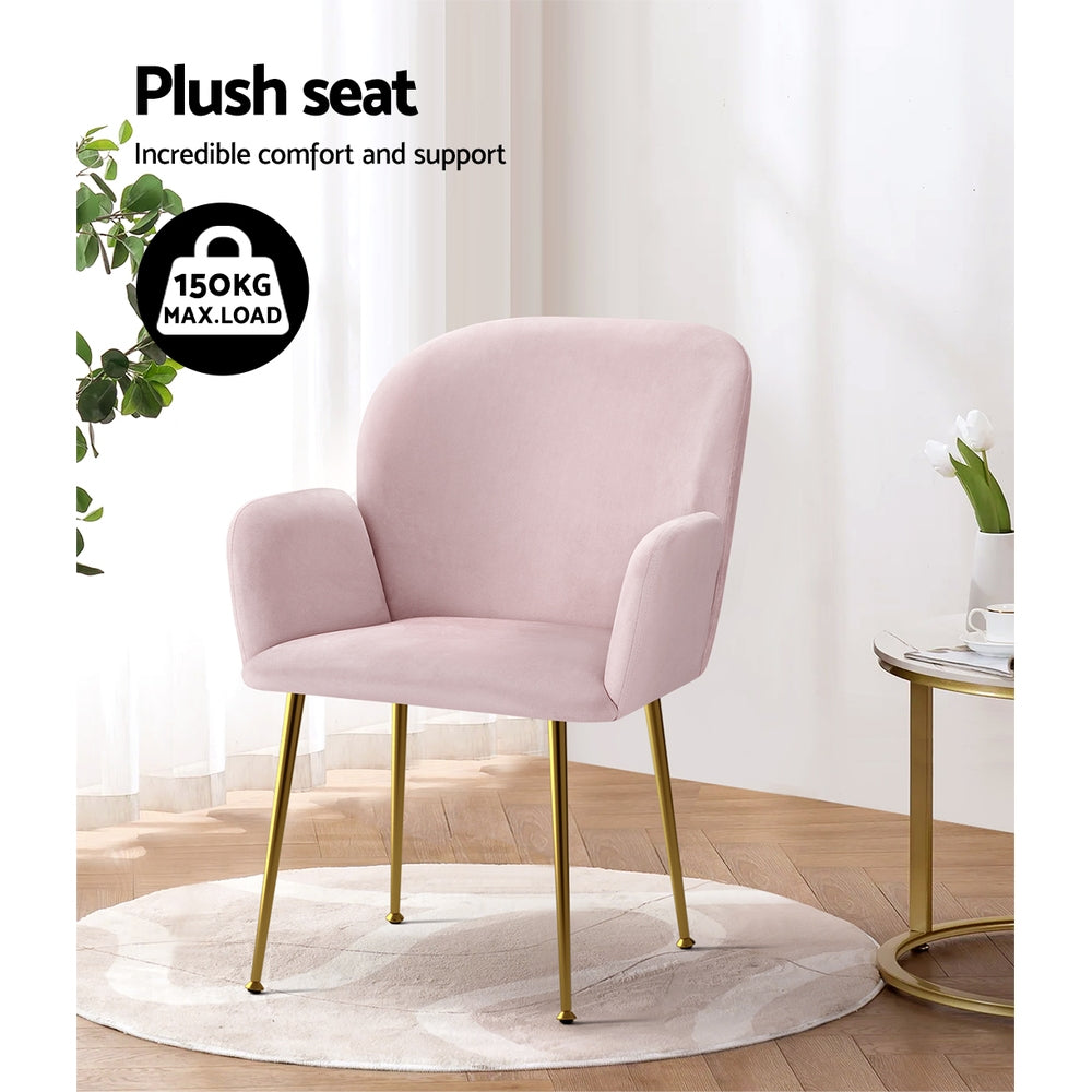 Artiss Dining Chairs Set of 2 Velvet Armchair Pink Bedworld