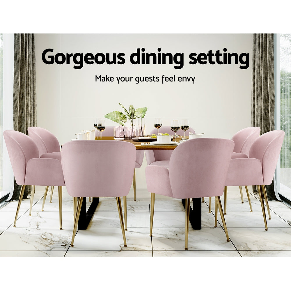 Artiss Dining Chairs Set of 2 Velvet Armchair Pink Bedworld