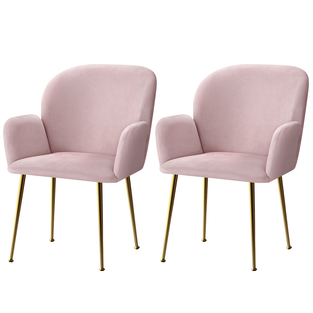 Artiss Dining Chairs Set of 2 Velvet Armchair Pink Bedworld