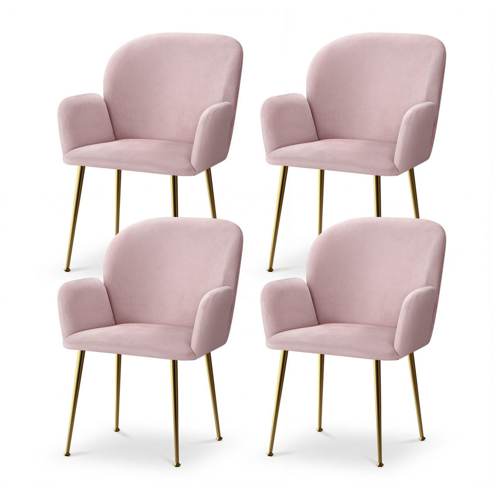 Artiss Dining Chairs Set of 4 Velvet Armchair Pink Bedworld