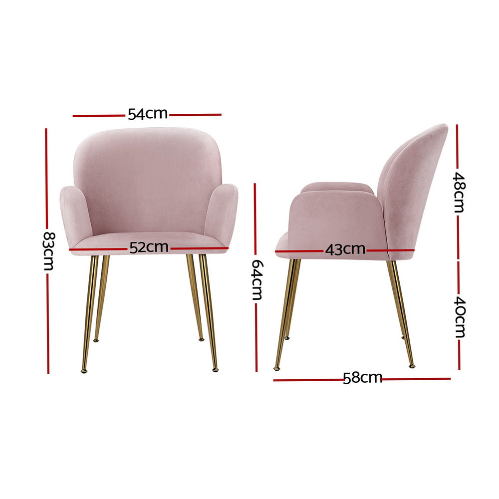 Artiss Dining Chairs Set of 4 Velvet Armchair Pink Bedworld