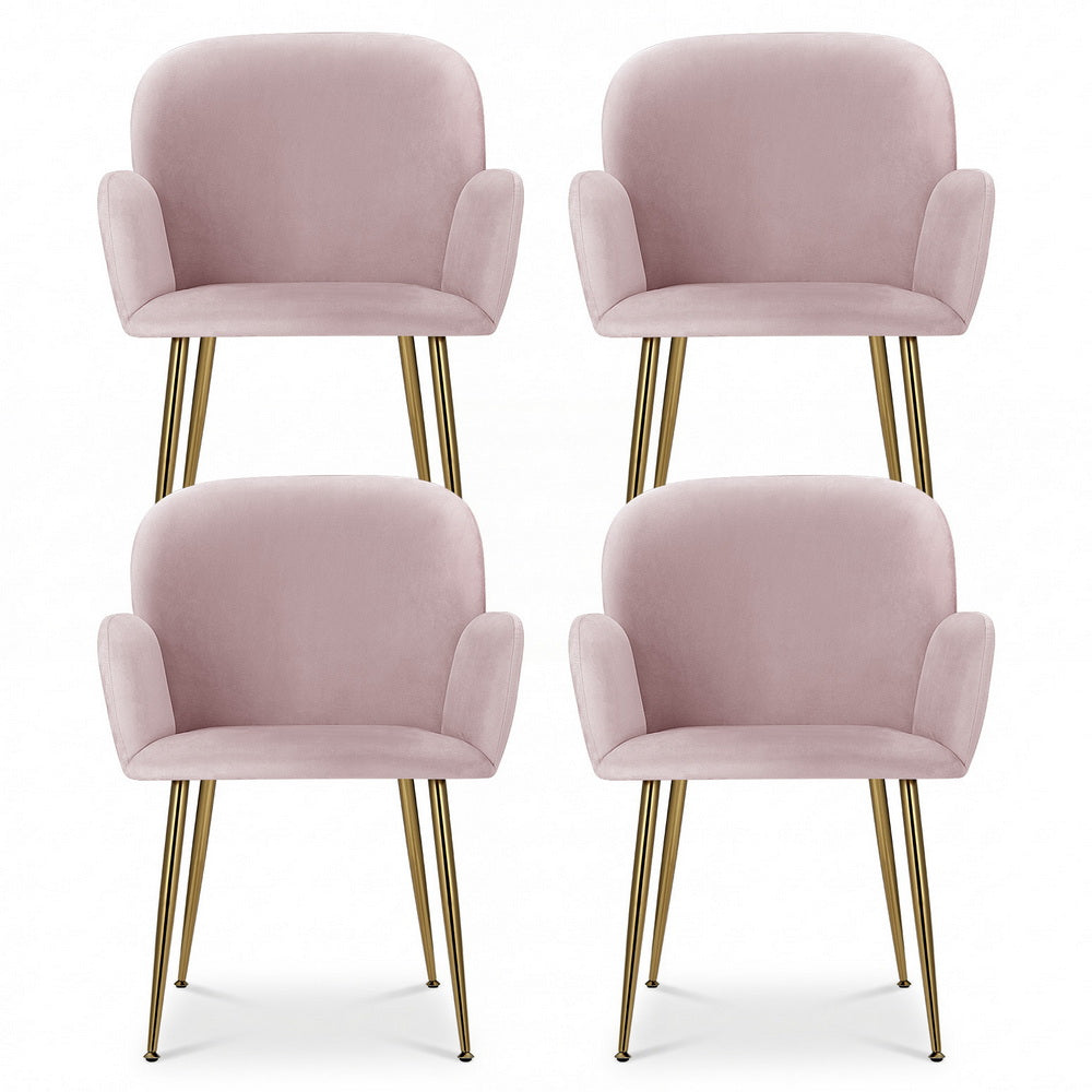 Artiss Dining Chairs Set of 4 Velvet Armchair Pink Bedworld