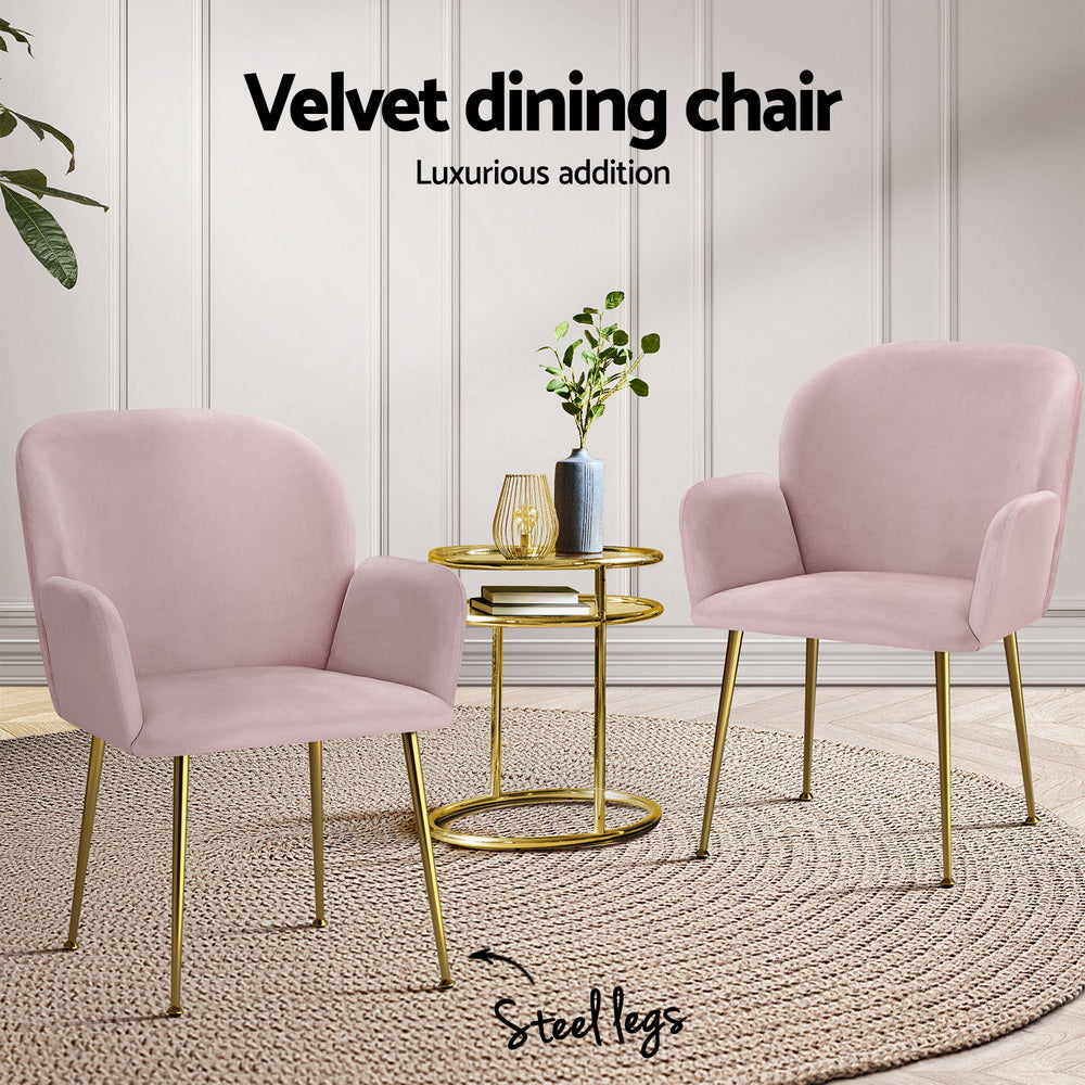 Artiss Dining Chairs Set of 4 Velvet Armchair Pink Bedworld