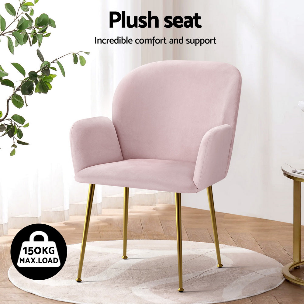 Artiss Dining Chairs Set of 4 Velvet Armchair Pink Bedworld
