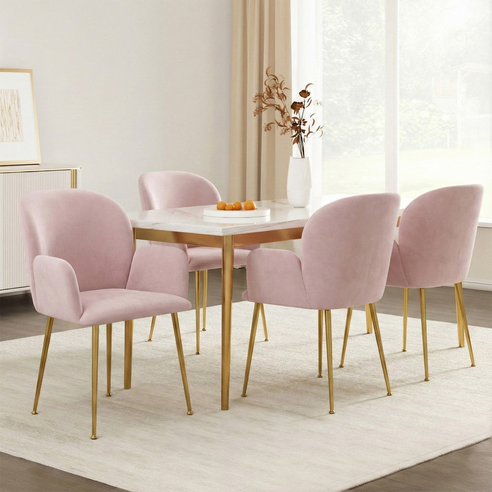 Artiss Dining Chairs Set of 4 Velvet Armchair Pink Bedworld