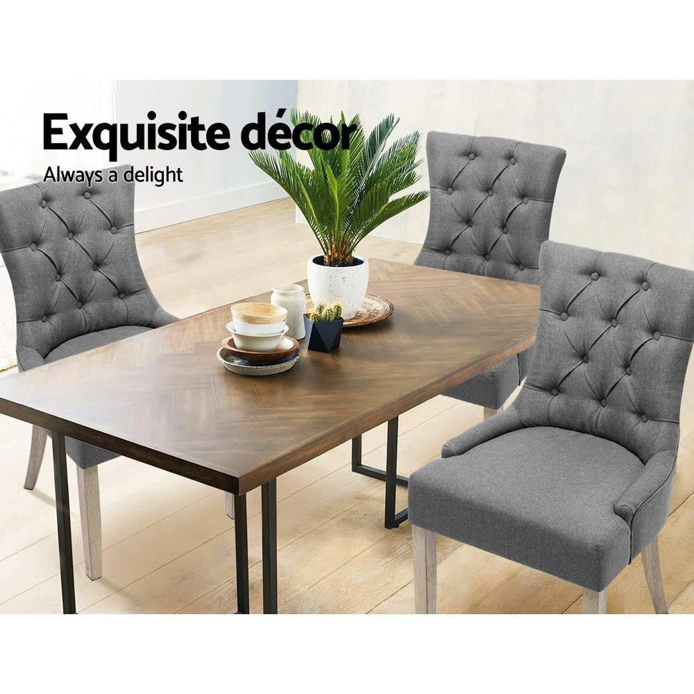 Artiss Dining Chairs Set of 2 Linen French Provincial Grey Bedworld