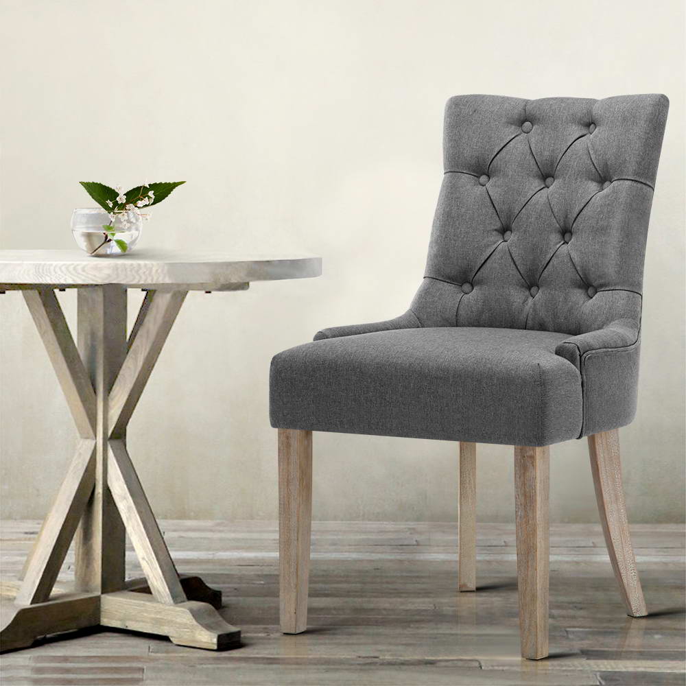 Artiss Dining Chairs Set of 2 Linen French Provincial Grey Bedworld