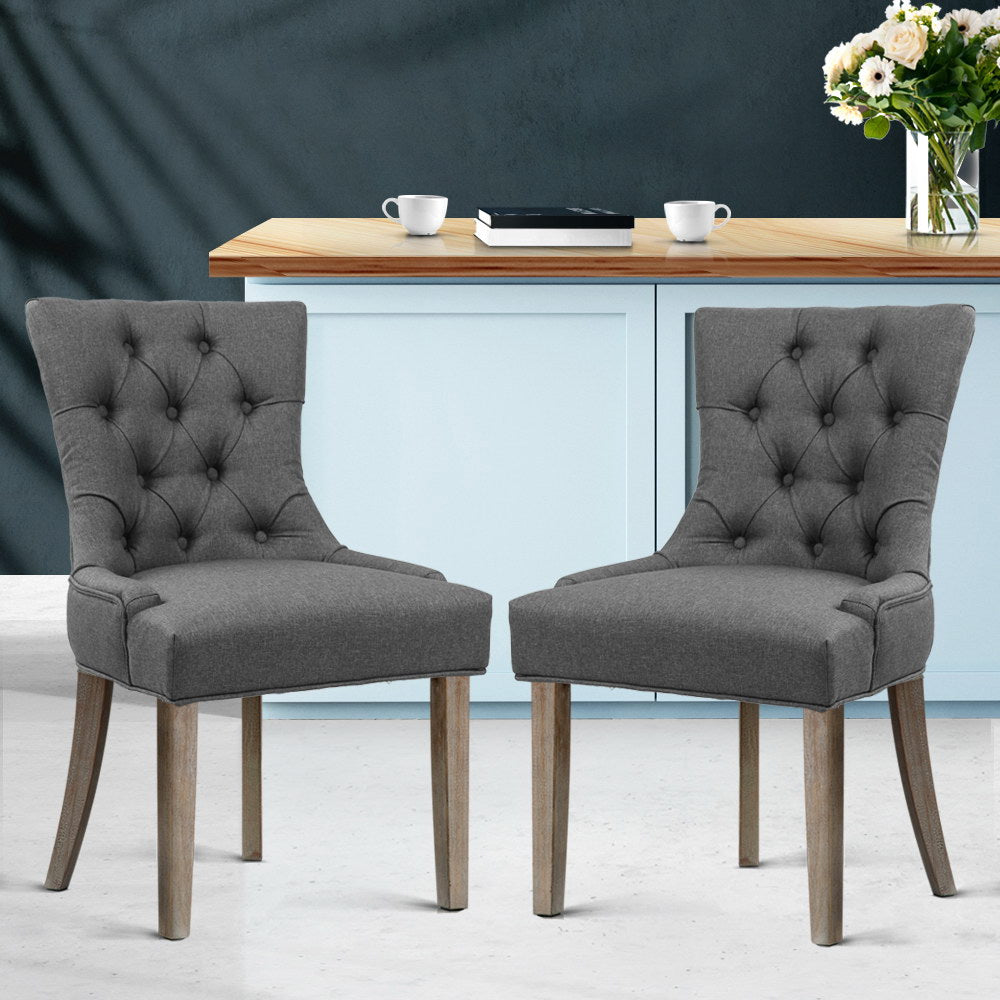 Artiss Dining Chairs Set of 2 Linen French Provincial Grey Bedworld