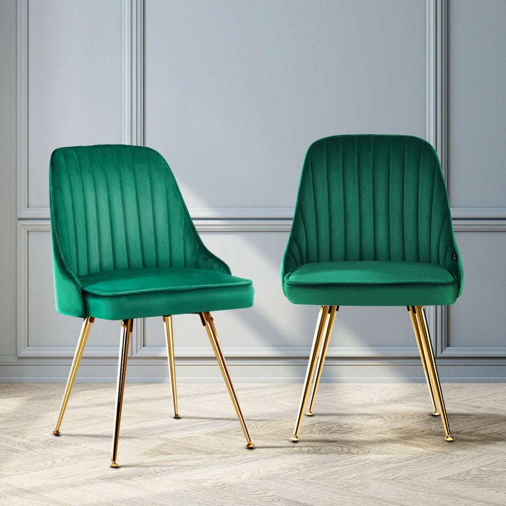 Artiss Dining Chairs Set of 2 Velvet Channel Tufted Green