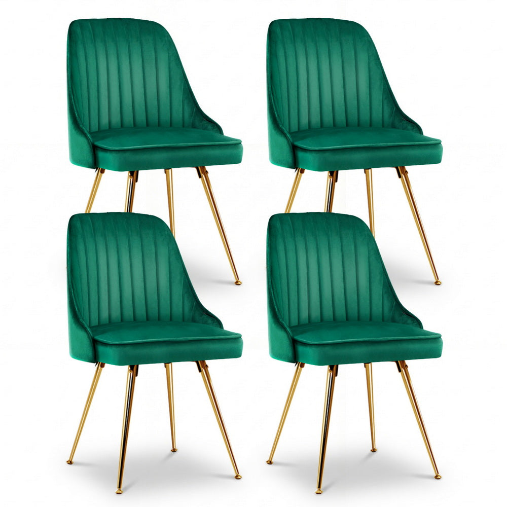 Artiss Dining Chairs Set of 4 Velvet Channel Tufted Green Bedworld