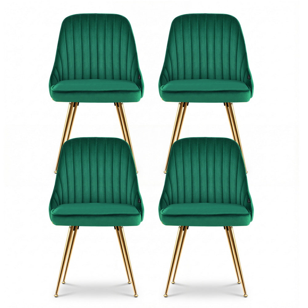 Artiss Dining Chairs Set of 4 Velvet Channel Tufted Green Bedworld
