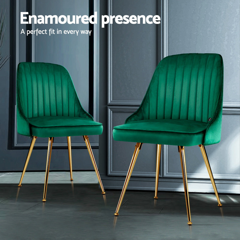 Artiss Dining Chairs Set of 4 Velvet Channel Tufted Green Bedworld