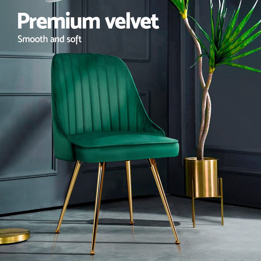 Artiss Dining Chairs Set of 4 Velvet Channel Tufted Green Bedworld
