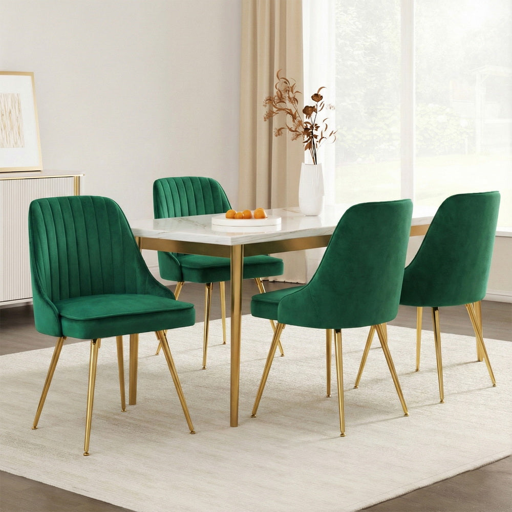 Artiss Dining Chairs Set of 4 Velvet Channel Tufted Green Bedworld