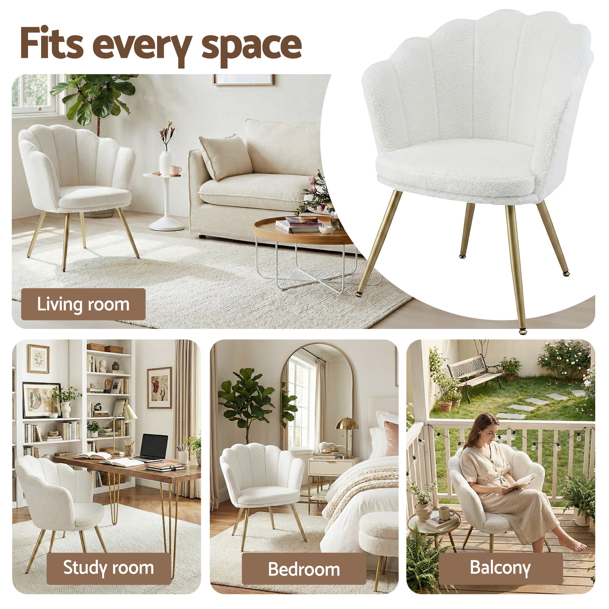 Artiss Armchair Teddy Fleece White Callista Bedworld