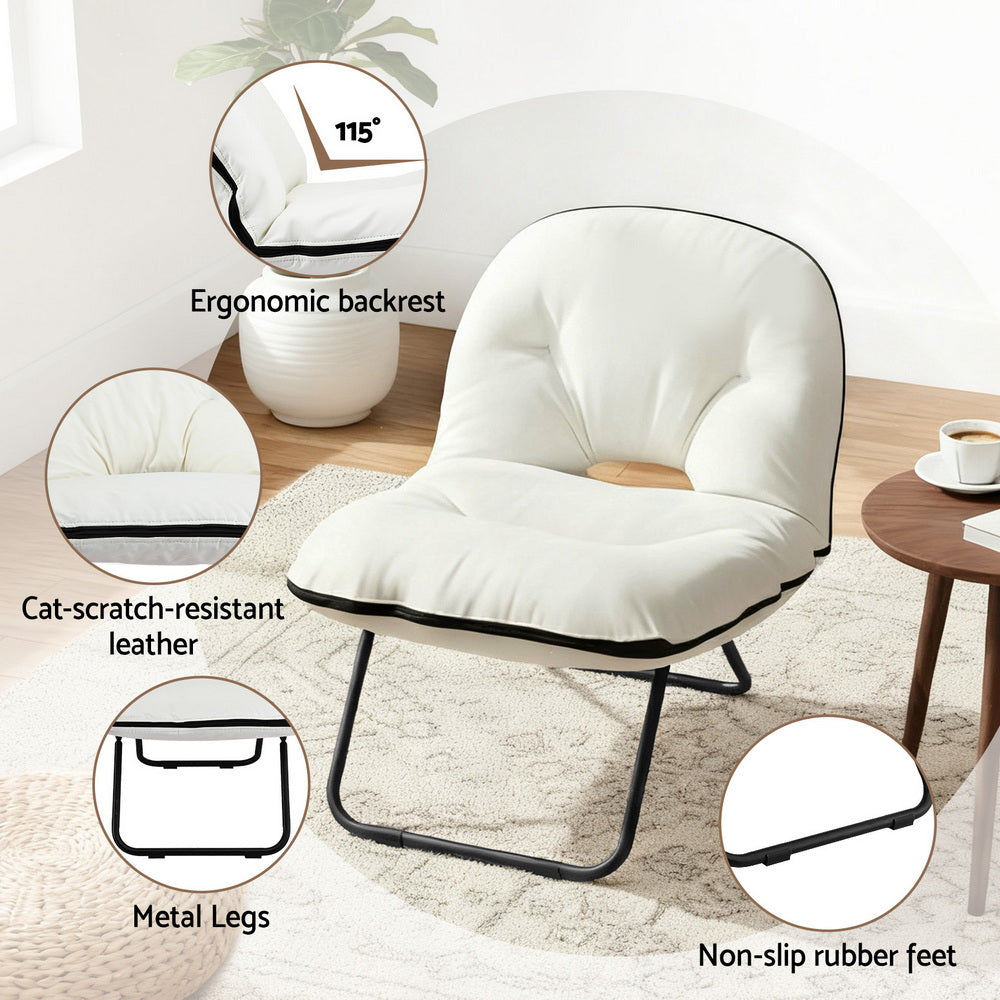 Artiss Foldable Chair 2-In-1 Armchair Lounge Chair Portable White