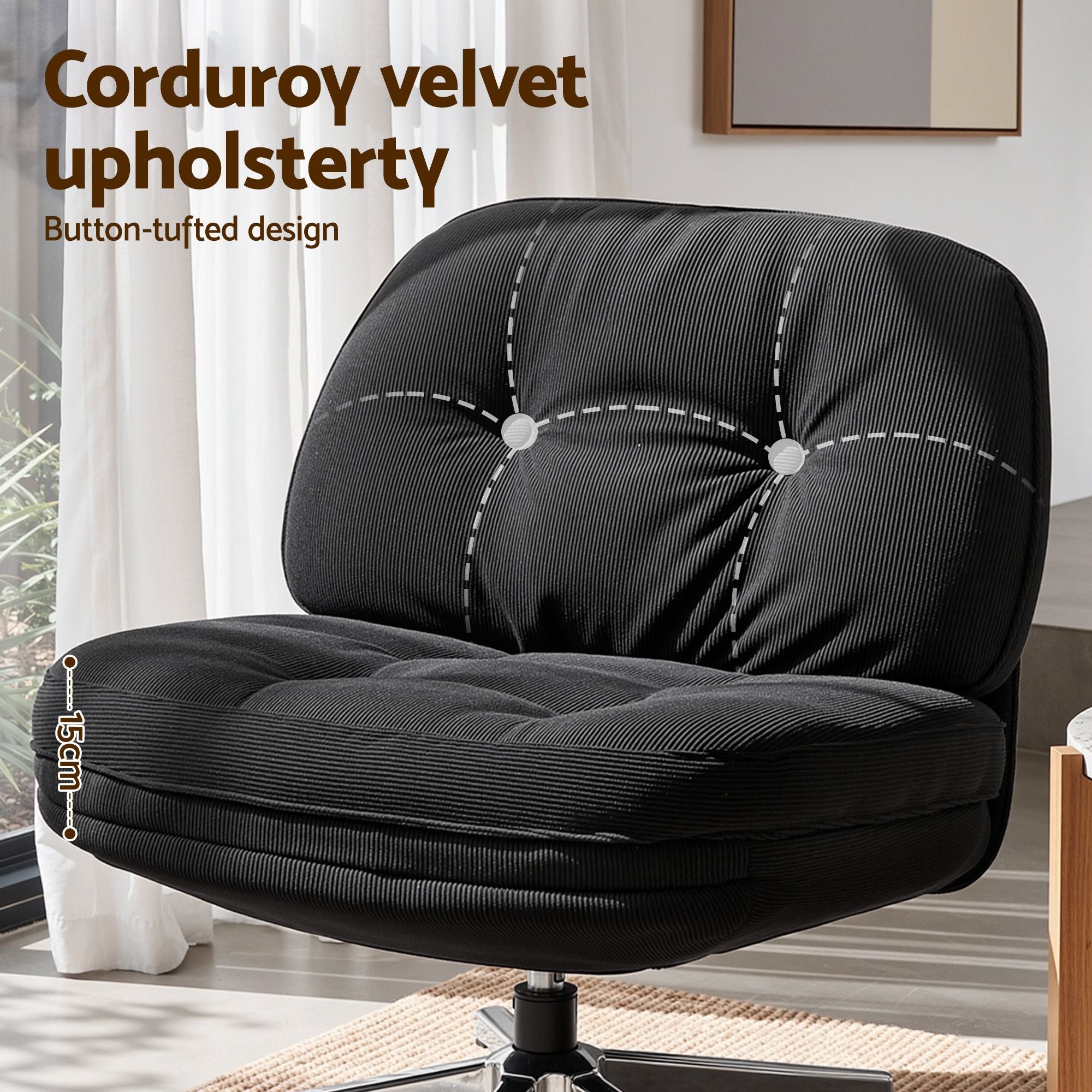 Artiss Swivel Chair Nursing Armchair Lounge Corduroy Steel Star Base Black Bedworld