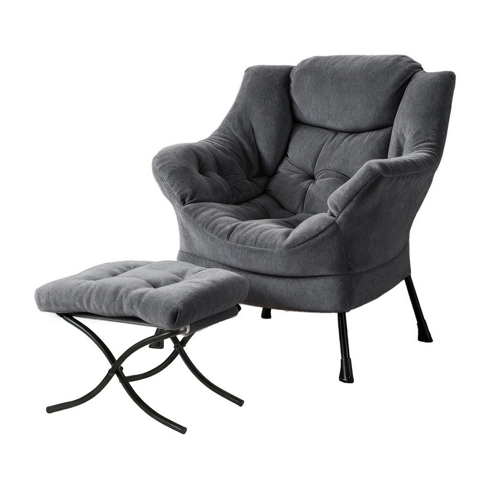 Artiss Armchair Accent Chair Ottoman Lounge Footrest Velvet Grey Bedworld