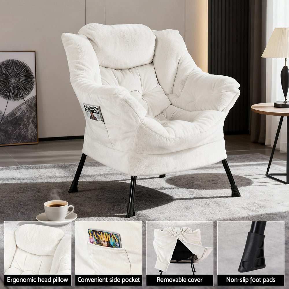 Artiss Armchair Accent Chair Ottoman Lounge Footrest Velvet White Bedworld