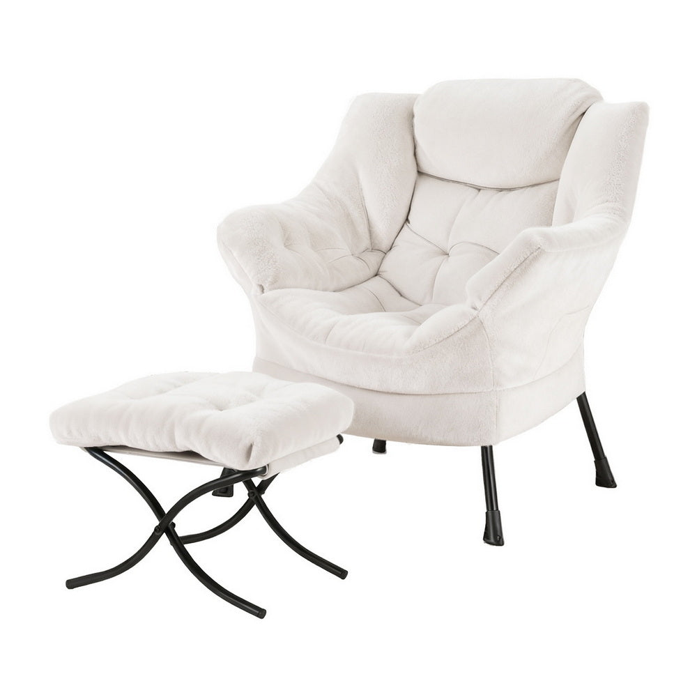 Artiss Armchair Accent Chair Ottoman Lounge Footrest Velvet White Bedworld
