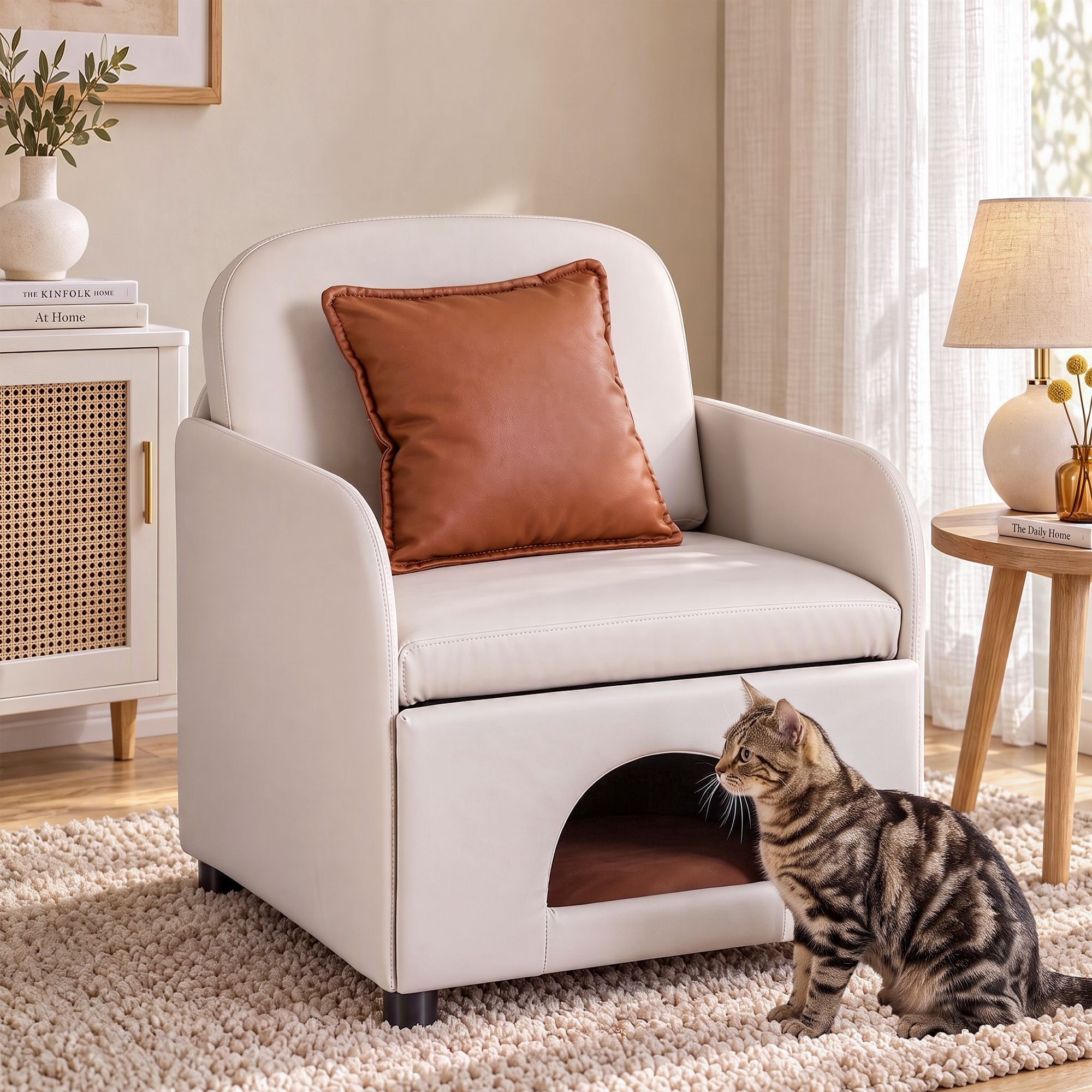 Artiss Armchair PU Leather Pet Accent Lounge Chair Cushion Beige Bedworld