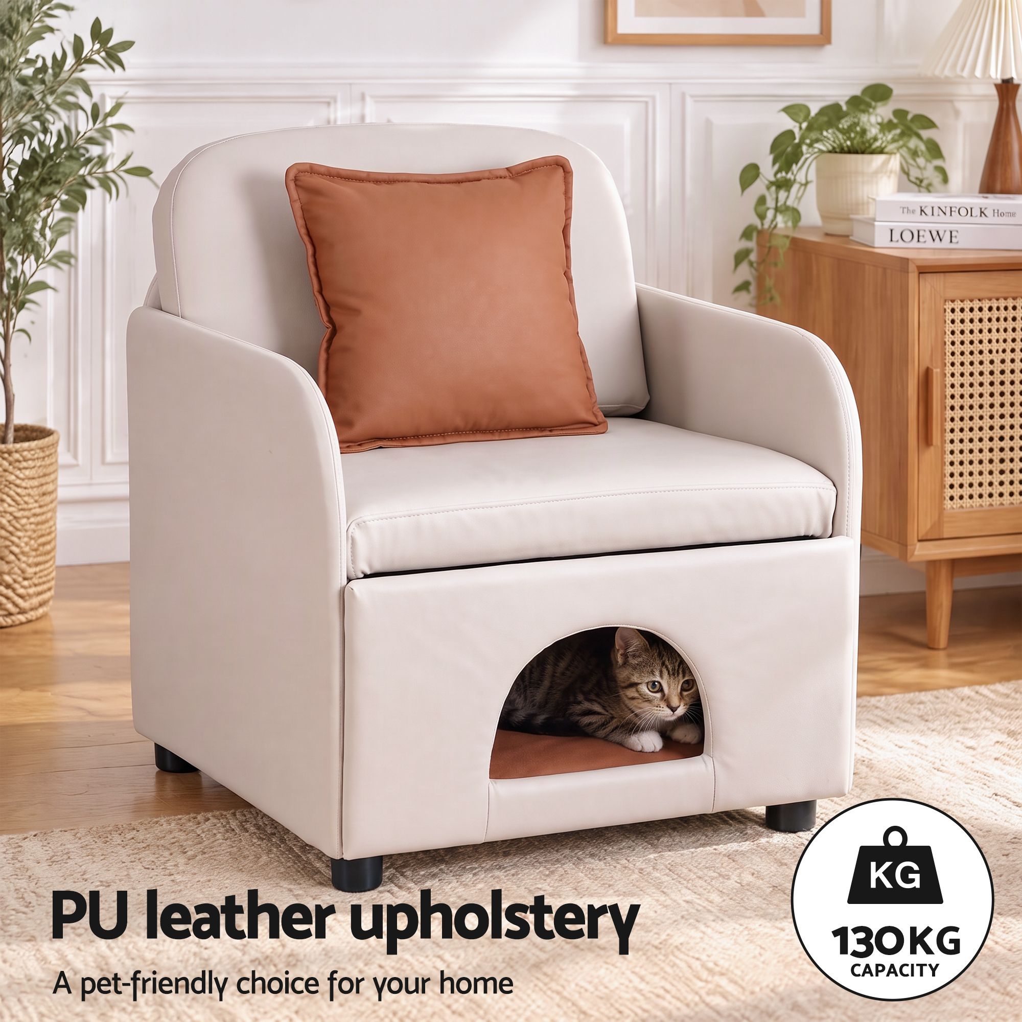 Artiss Armchair PU Leather Pet Accent Lounge Chair Cushion Beige Bedworld