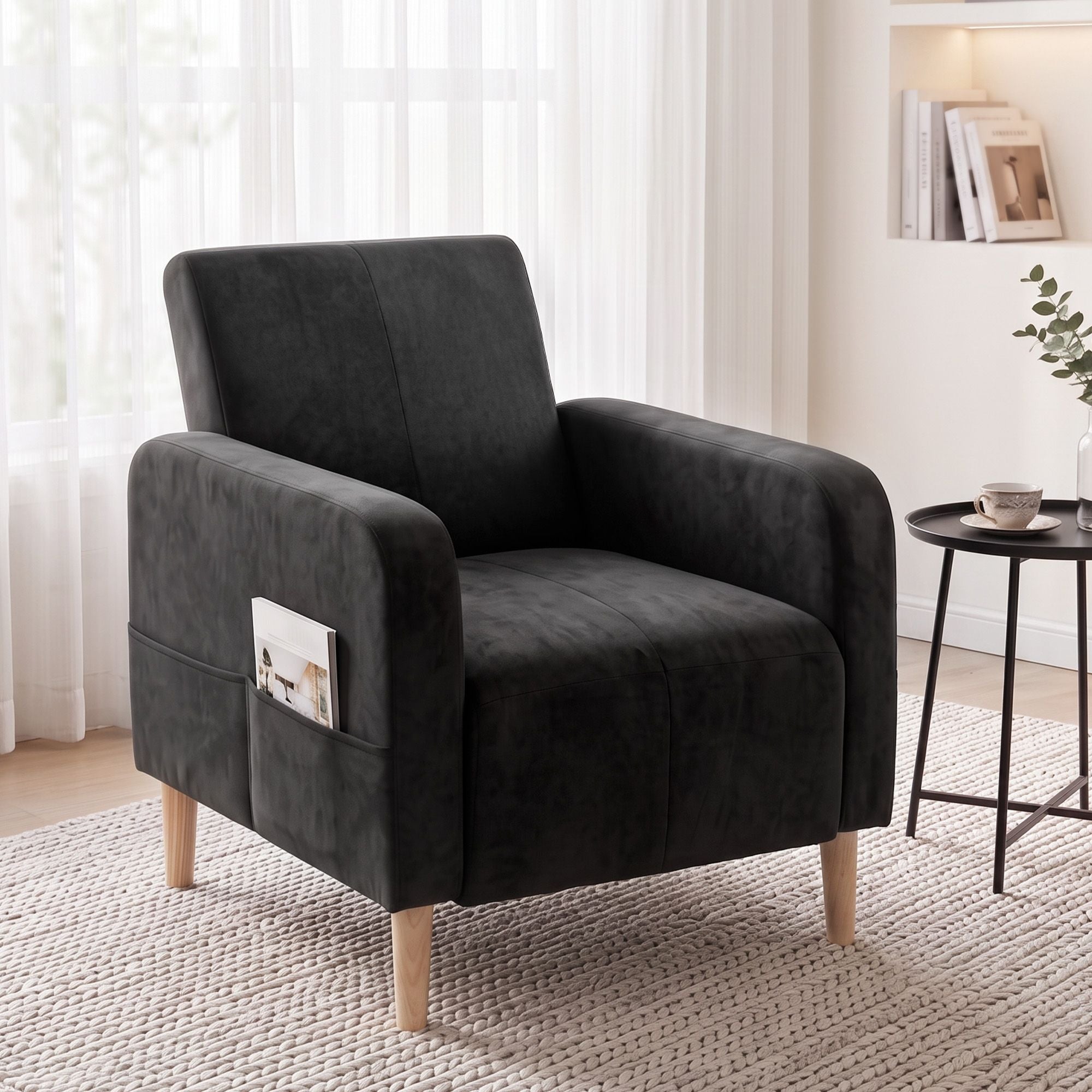 Artiss Reclining Armchair Velvet Sofa Bed Daybed Chair Single Chair Black Bedworld
