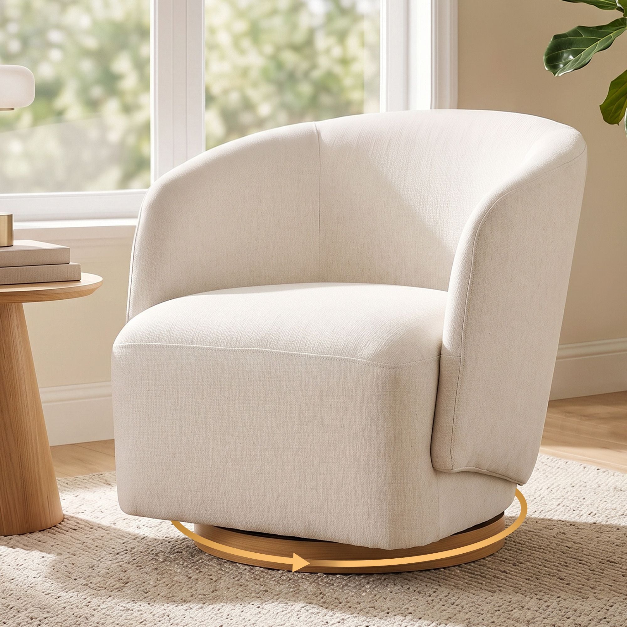 Artiss Swivel Armchair 360° Curved Accent Chair Linen Fabric Beige Bedworld