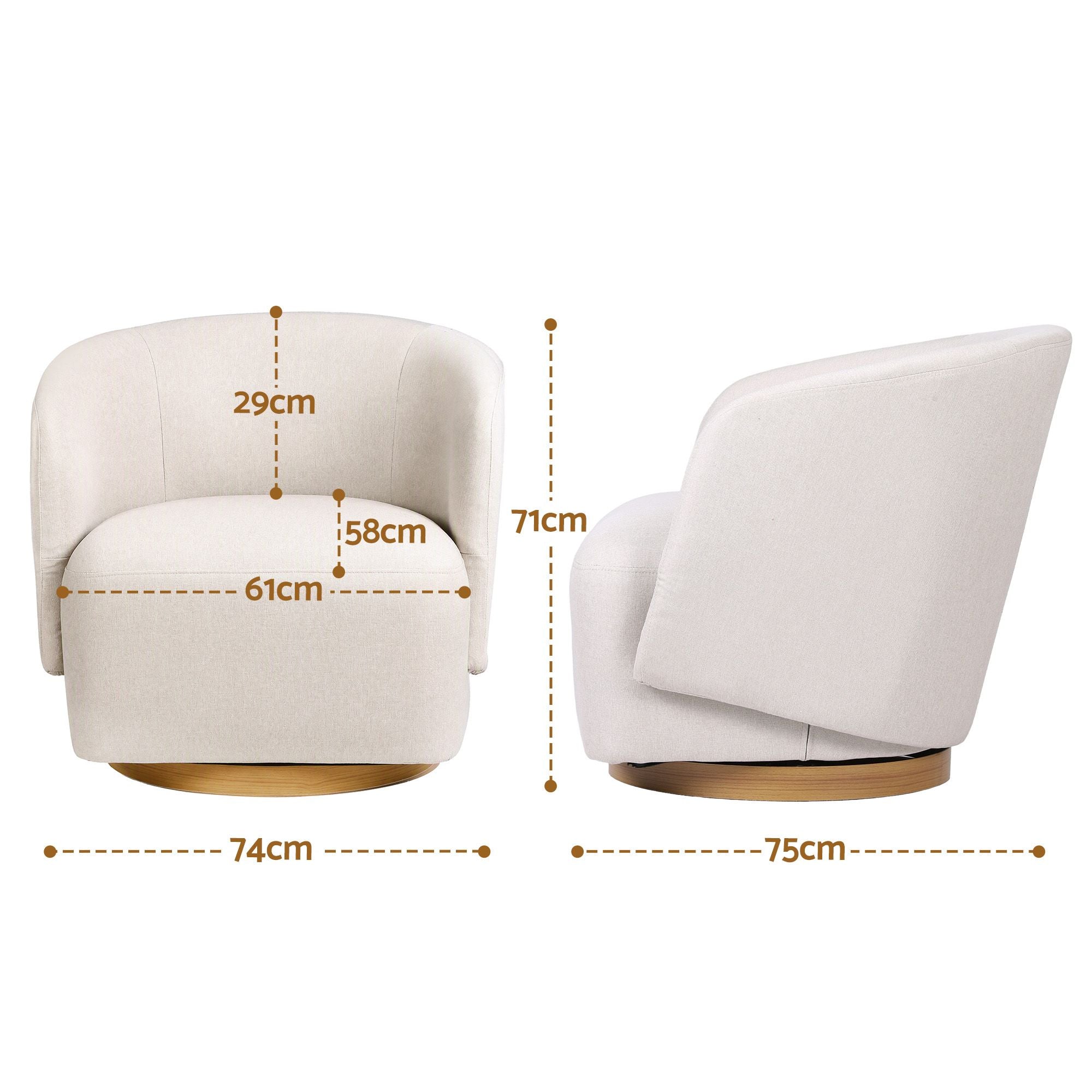 Artiss Swivel Armchair 360° Curved Accent Chair Linen Fabric Beige Bedworld