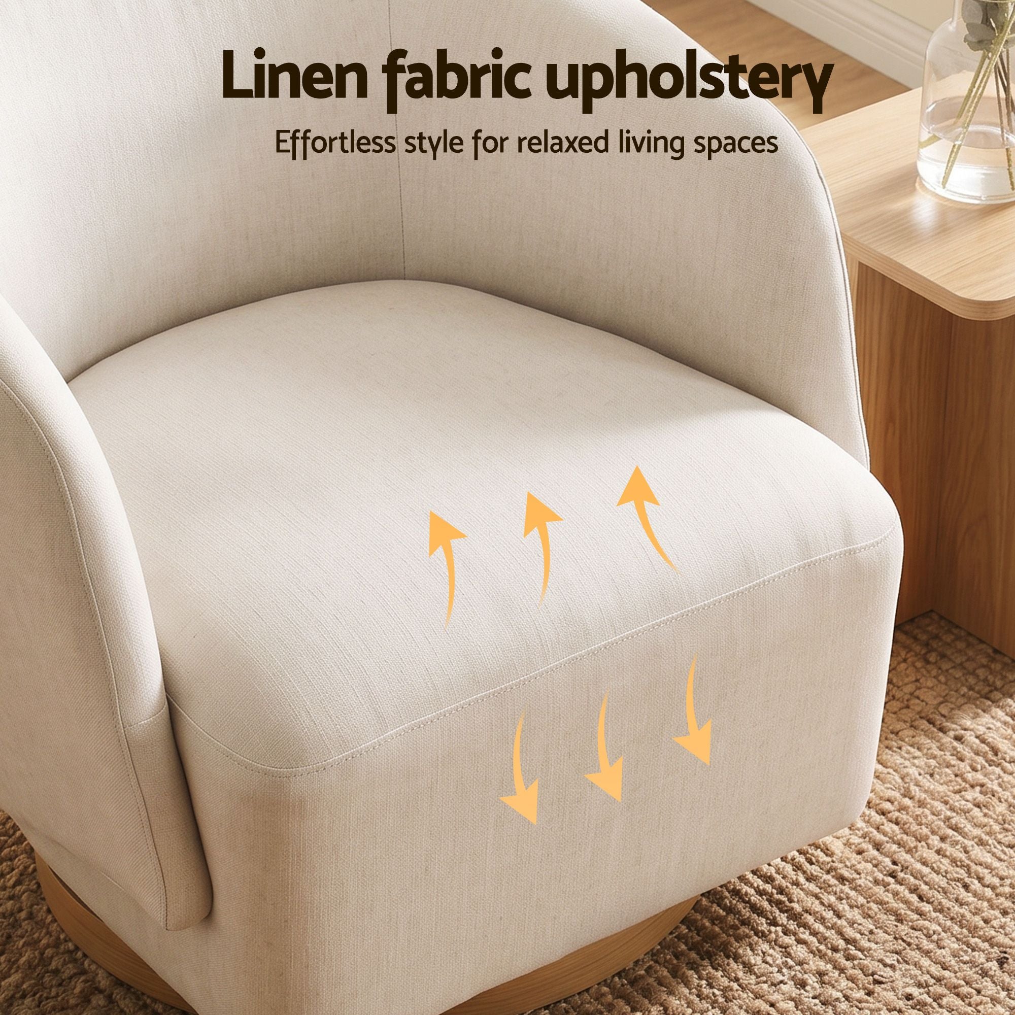 Artiss Swivel Armchair 360° Curved Accent Chair Linen Fabric Beige Bedworld