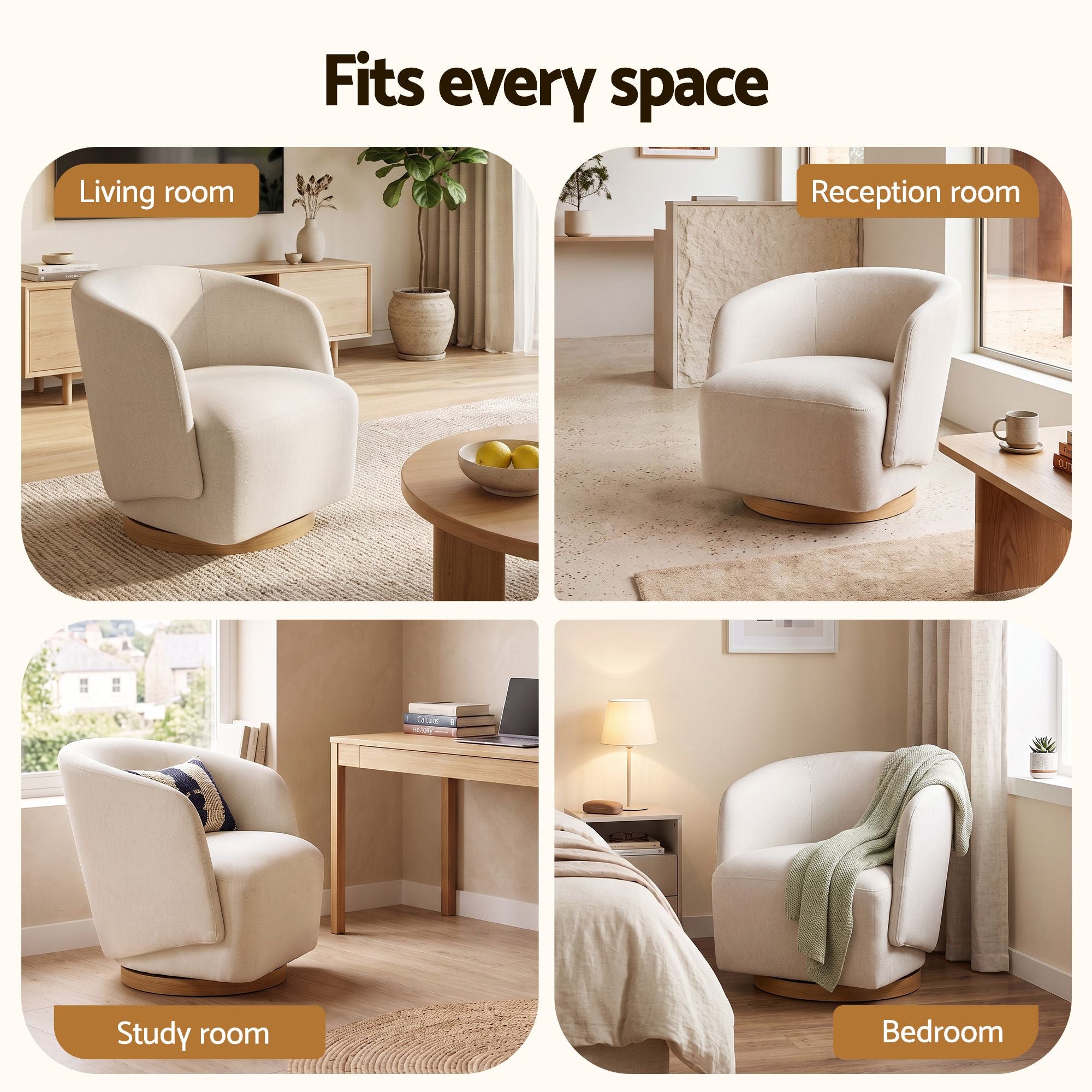 Artiss Swivel Armchair 360° Curved Accent Chair Linen Fabric Beige Bedworld