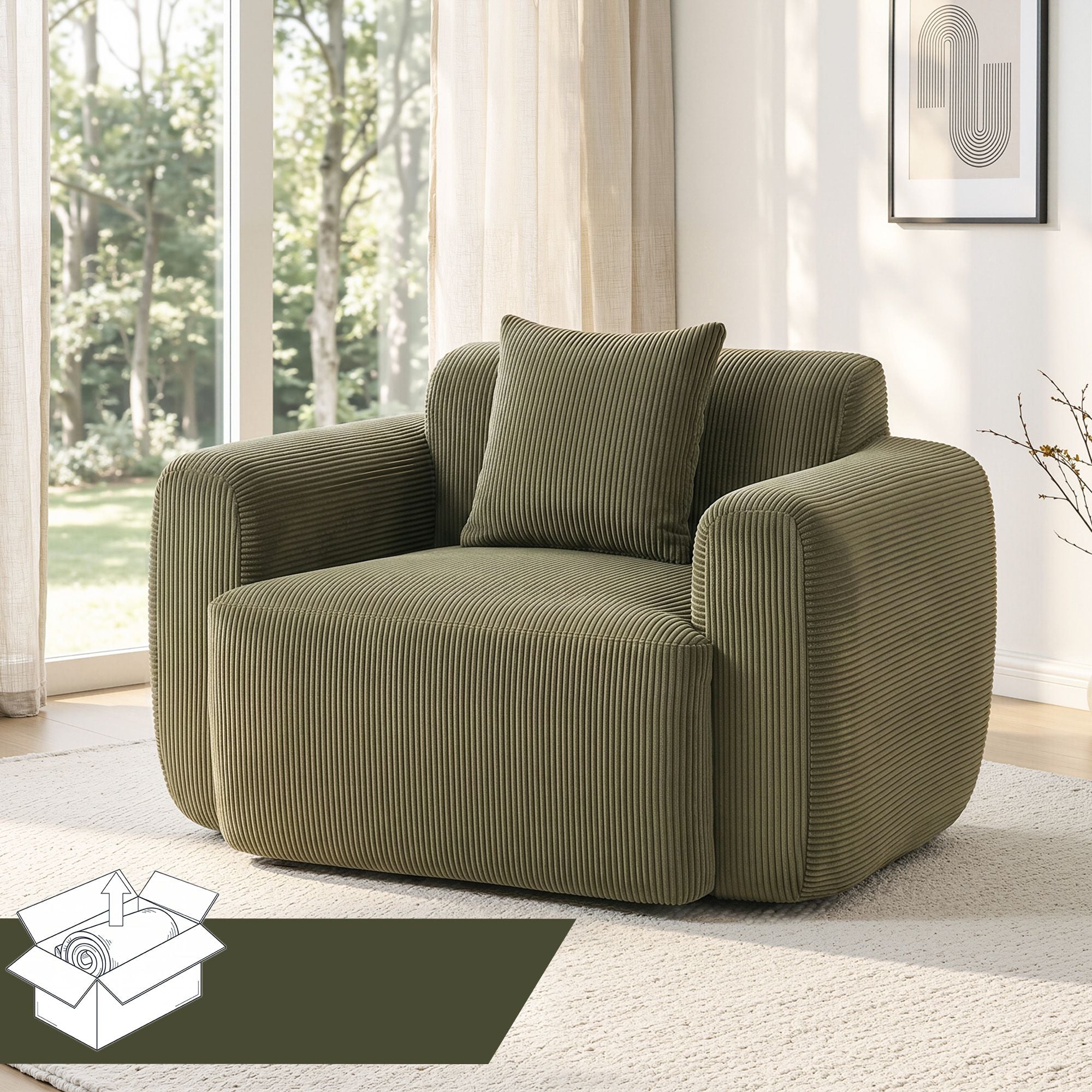 Artiss Compressed Armchair Sofa with Cushion Corduroy No Assembly Green Bedworld