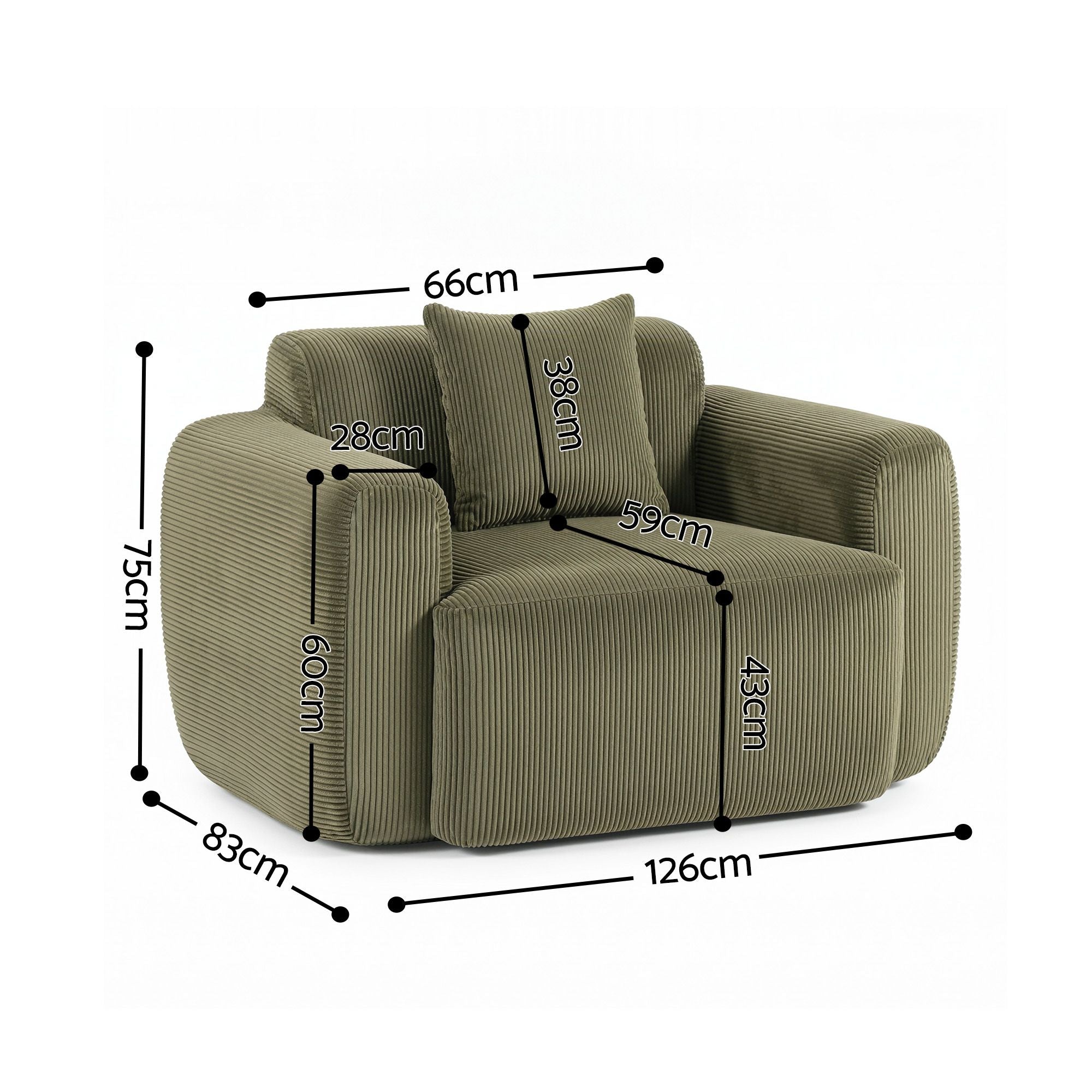 Artiss Compressed Armchair Sofa with Cushion Corduroy No Assembly Green Bedworld