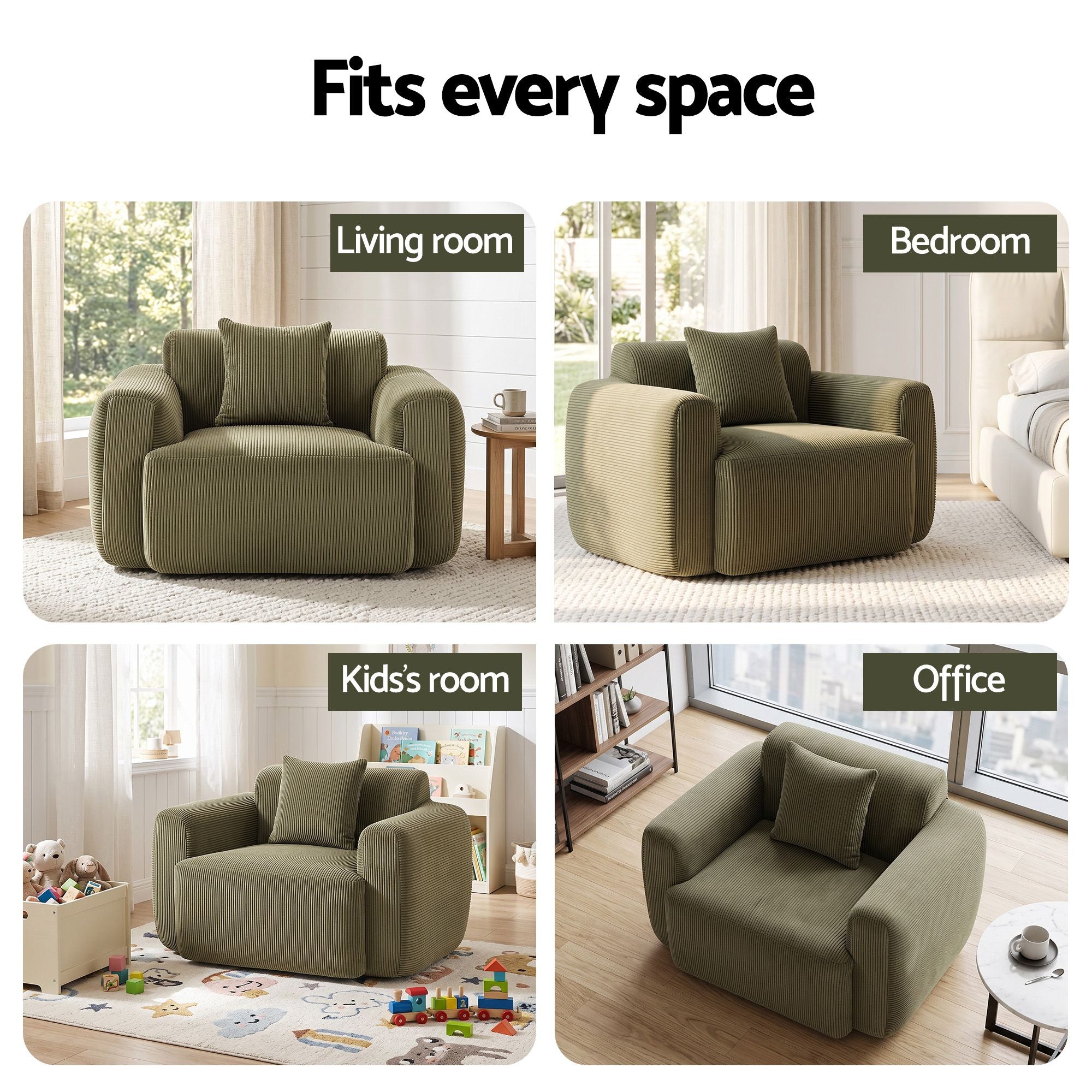 Artiss Compressed Armchair Sofa with Cushion Corduroy No Assembly Green Bedworld